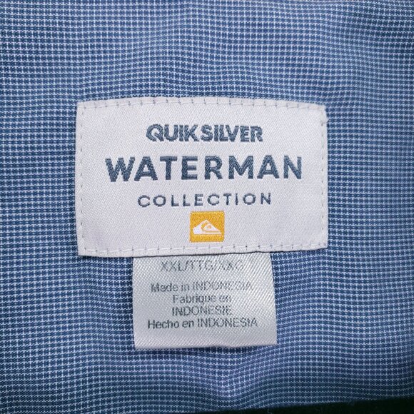 Quiksilver Waterman Collection XXL Blue Micro Check Mens Short Sleeve Shirt - Picture 2 of 16